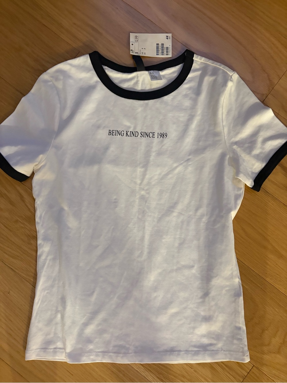 H&M White Ringer Tee with Black Trim - Being Kind Since 1989 graphic tee - Picture 1 of 3